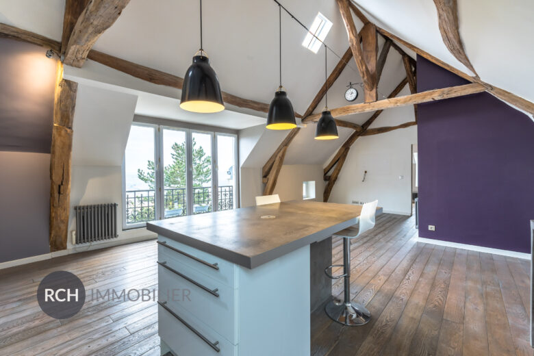 Photos du bien : Neauphle-le-Château – Centre historique – Très bel appartement au dernier étage entièrement rénové avec grande terrasse et vue panoramique